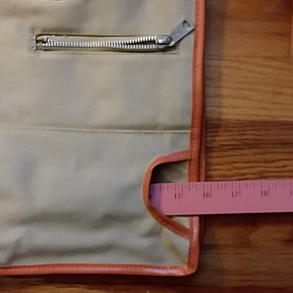 Vintage 1970s Beige Utility Multi Pocket Canvas Briefcase with Orange Trim NWT - Picture 11 of 16